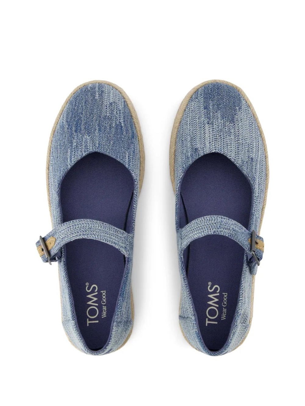 Toms Light Blue Denim Mary Jane Espadrille Platform Shoes - Picture 2 of 6